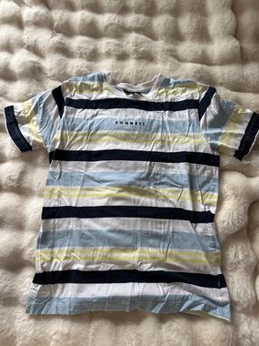 Sonneti Striped Crewneck Tee in Navy, Light Blue & Yellow